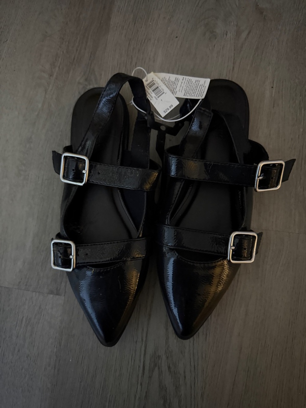 Old Navy Black Pointed Toe Double Buckle Mules